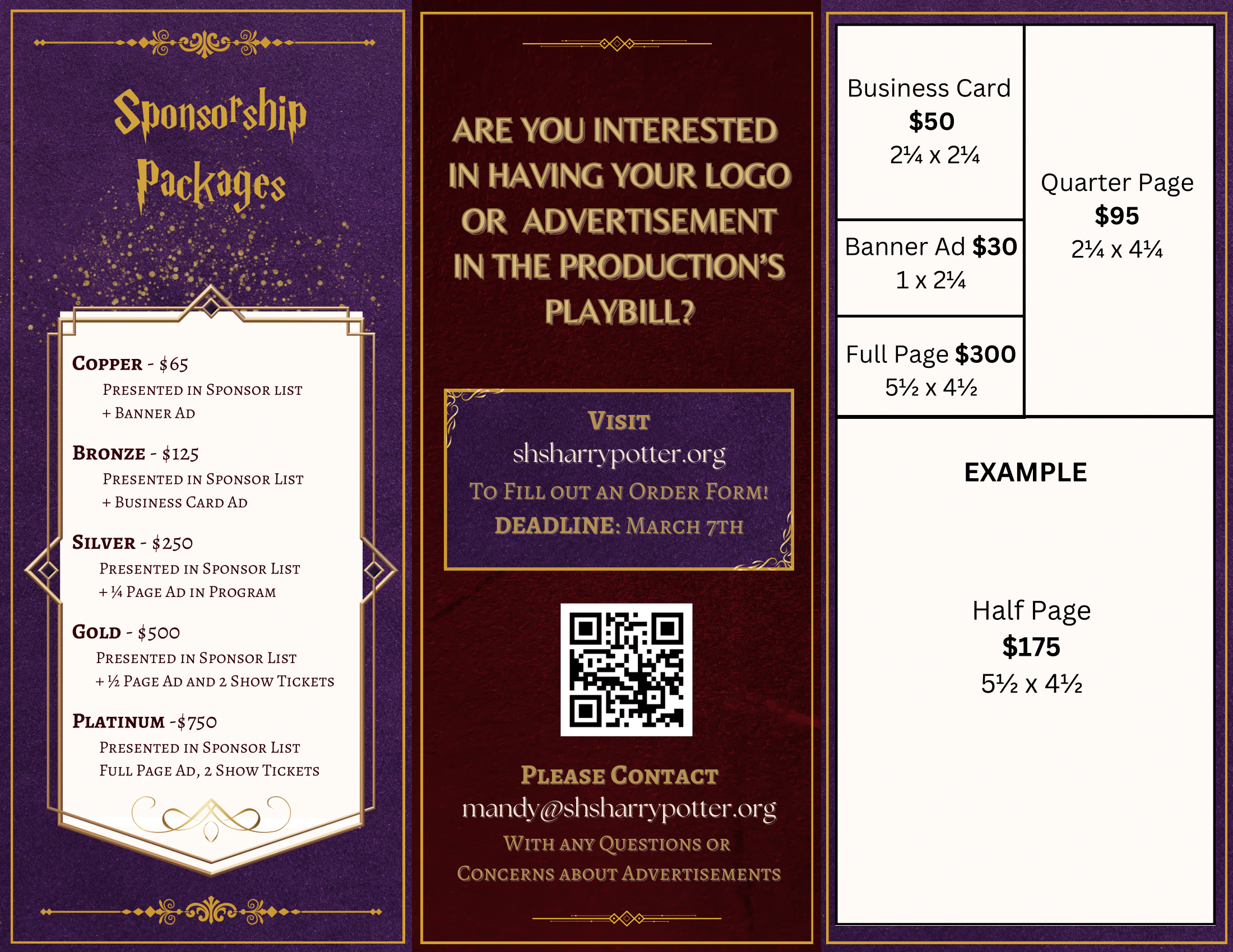 Harry Potter Play Sponsorship Information